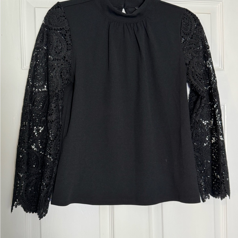 Ann Taylor Black Lace Sleeve Top